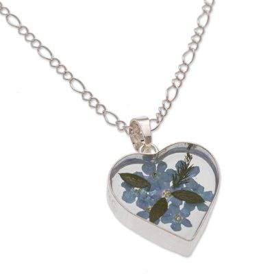 Alternate image for Natural Flower Forget-Me-Not Heart Necklace from Mexico Forget-Me-Not Heart