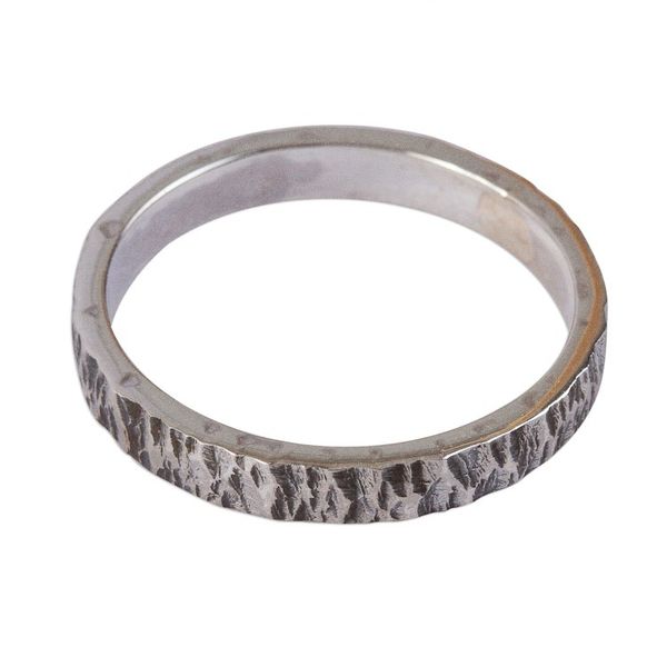 Alternate image for Textured Unisex Silver 950 Band Ring Rough and Smooth
