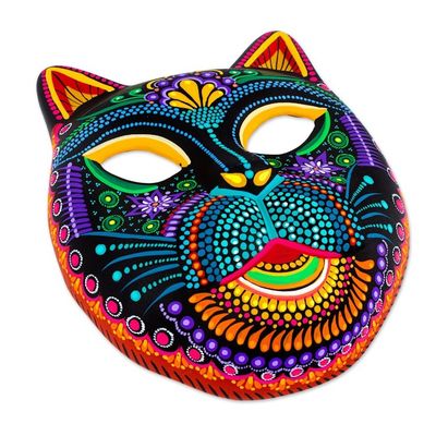Alternate image for Handcrafted Ceramic Alebrije Cat Mask with Painted Details Feline Imagination