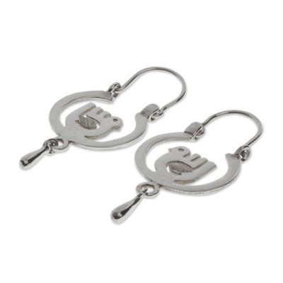 Alternate image for Mexico Sterling Silver Hoop Earrings with Aztec Bird Moonlight Dove