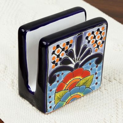 Alternate image for Hand-Painted Talavera Ceramic Napkin Holder from Mexico Raining Flowers