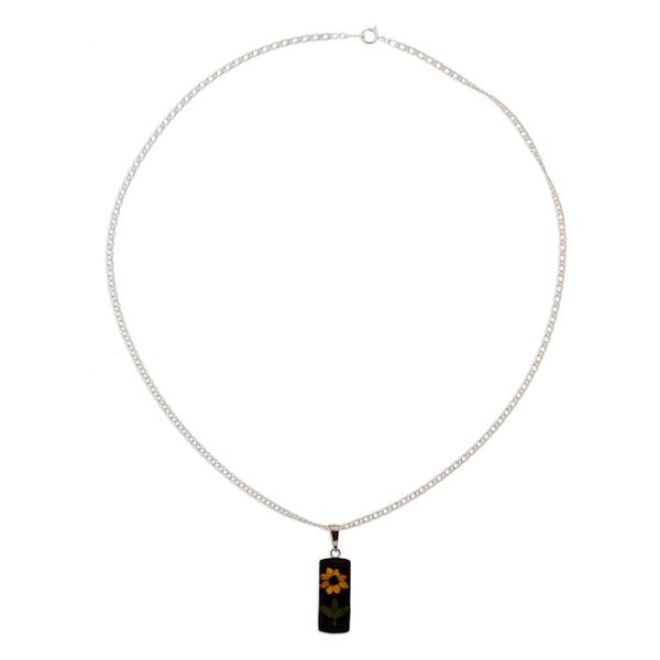 Alternate image for Cylindrical Black Natural Sunflower Resin Pendant Necklace Sun Gift at Night
