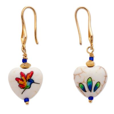 Alternate image for 14k Gold-Plated Howlite Dangle Earrings with Rainbow Birds Fluttering Joy
