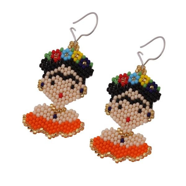 Alternate image for Glass Beaded Frida Dangle Earrings in Orange from Mexico Orange Frida