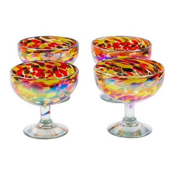 Alternate image for Set of 4 Multicolor Handblown Cocktail Glasses from Mexico Intense Celebration