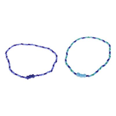 Alternate image for Set of Two Blue and Turquoise Glass Beaded Stretch Bracelets Refreshing Euphoria