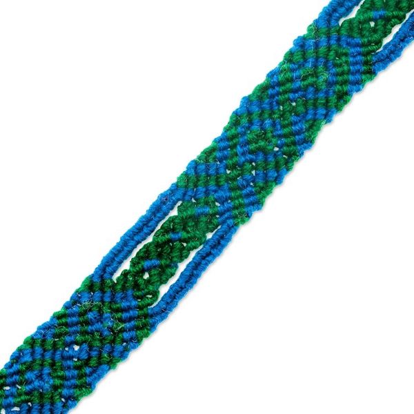 Alternate image for Cotton Macrame Wristband Bracelet in Blue and Green Green Geometry