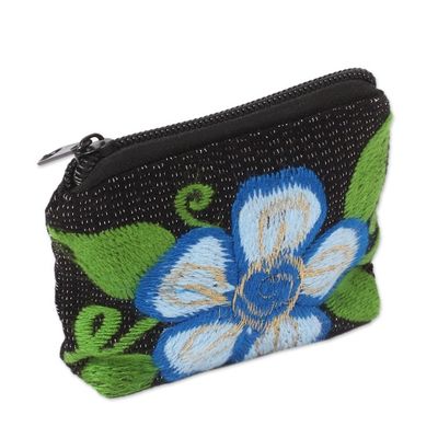 Alternate image for Floral Embroidered Cotton Coin Purse from Mexico Exalted Flower