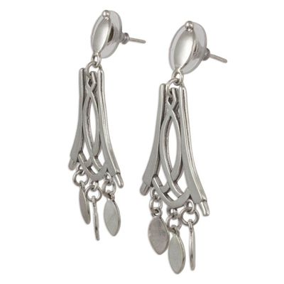 Alternate image for Signed Handcrafted Mexican Silver Chandelier Earrings Castillo de Miravalle