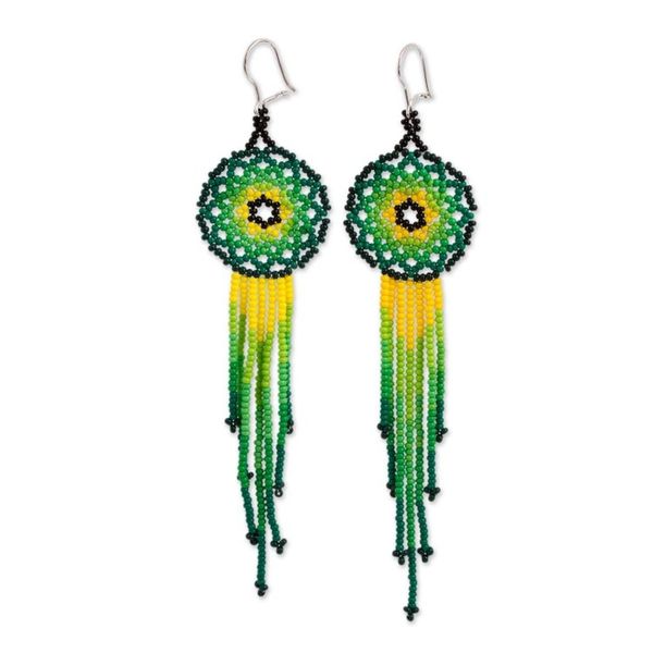 Alternate image for Glass Beaded Waterfall Earrings in Green from Mexico Verdant Rain