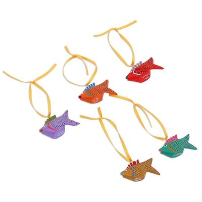 Alternate image for Painted Wood Alebrije Fish Ornaments Set of 5 from Mexico Sweet Fish