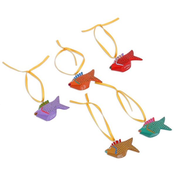 Alternate image for Painted Wood Alebrije Fish Ornaments Set of 5 from Mexico Sweet Fish
