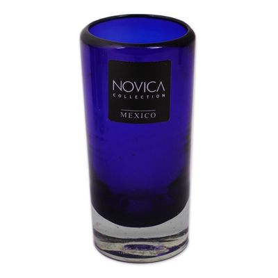 Alternate image for Set of 6 Blue Hand Blown Mexican Tequila Shot Glasses Pure Cobalt