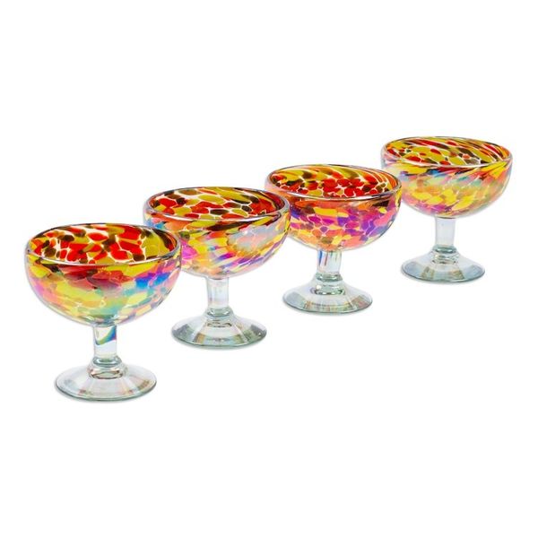 Alternate image for Set of 4 Multicolor Handblown Cocktail Glasses from Mexico Intense Celebration
