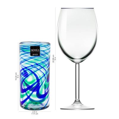 Alternate image for Set of 6 Hand Made Blown Glass Mexican Highball Glasses Elegant Energy