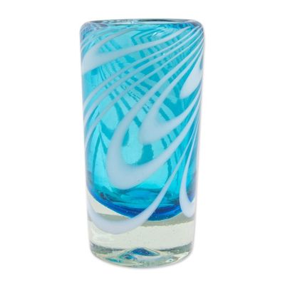 Alternate image for 6 Hand Blown Shot Glasses in Aqua and White from Mexico Whirling Aquamarine