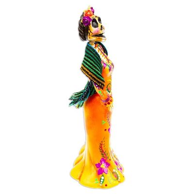 Alternate image for Mexican Catrina Statuette Made with Recycled Papier Mache Colorful Catrina