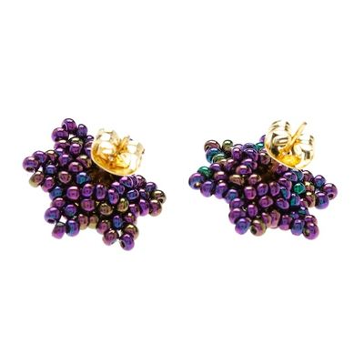 Alternate image for Star-shaped Beaded Button Earrings Handcrafted in Mexico Litmus Star