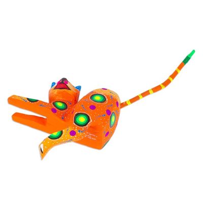Alternate image for Orange Cat Hand-Painted Wood Alebrije Shelf Sitter Figurine  Orange Cute Cat