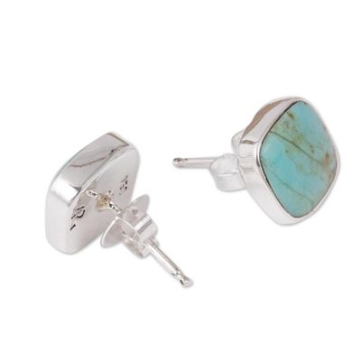 Alternate image for Square Reconstituted Turquoise Stud Earrings from Mexico Square Bucklers