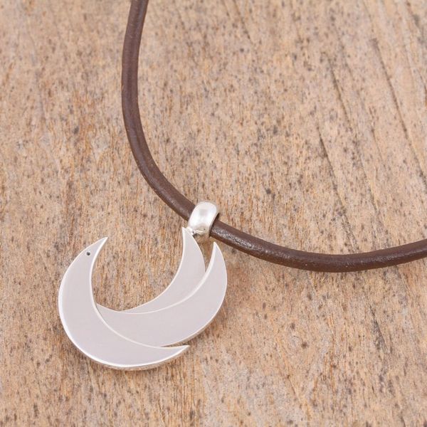 Alternate image for Adjustable Silver Crescent Pendant Necklace from Mexico El Avemaria
