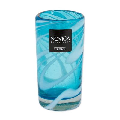 Alternate image for 6 Hand Blown Shot Glasses in Aqua and White from Mexico Whirling Aquamarine