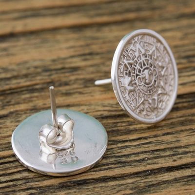 Alternate image for Mexican Archaeology Aztec Calendar Earrings in Silver 925 Aztec History