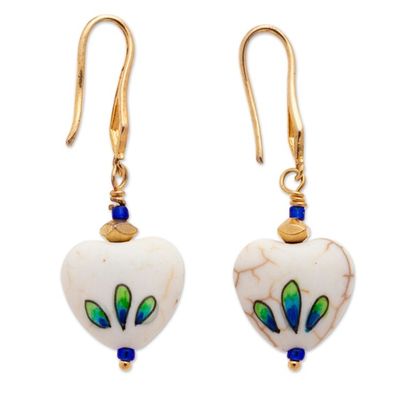 Alternate image for 14k Gold-Plated Howlite Dangle Earrings with Rainbow Birds Fluttering Joy