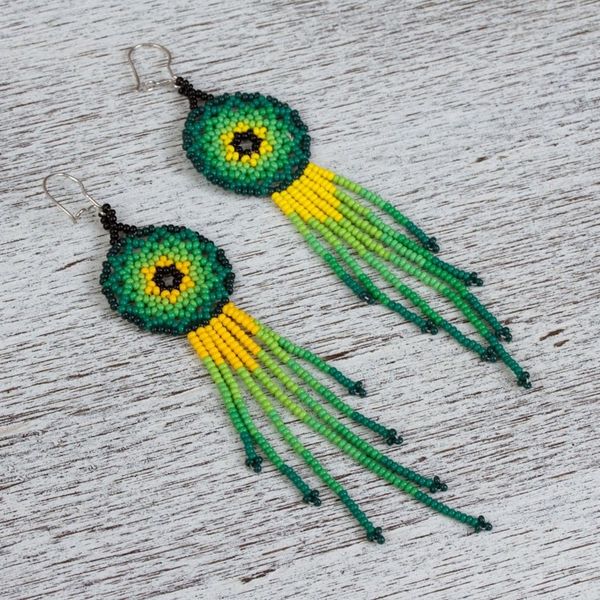 Alternate image for Glass Beaded Waterfall Earrings in Green from Mexico Verdant Rain