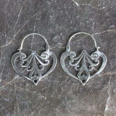 Alternate image for Heart Shaped Sterling Silver Hoop Earrings Mexican Romance