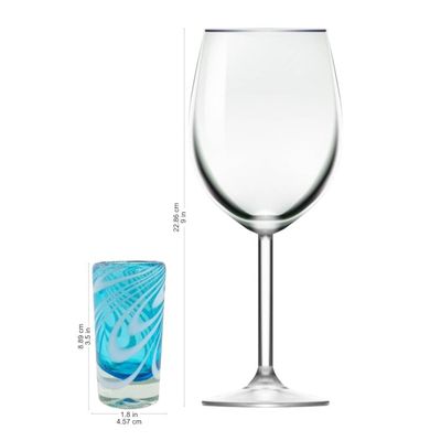 Alternate image for 6 Hand Blown Shot Glasses in Aqua and White from Mexico Whirling Aquamarine