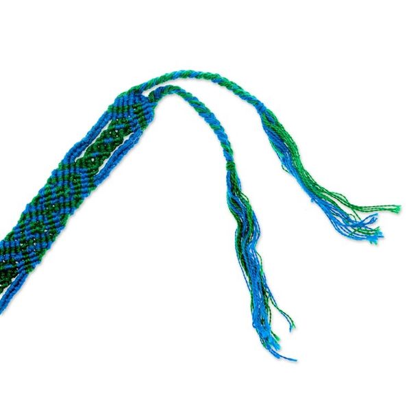Alternate image for Cotton Macrame Wristband Bracelet in Blue and Green Green Geometry