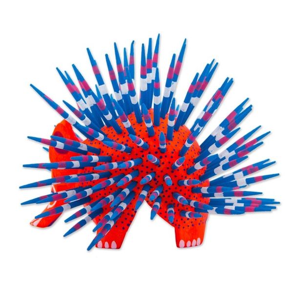 Alternate image for Copal Wood Alebrije Porcupine Sculpture in Red and Blue Cute Porcupine in Red