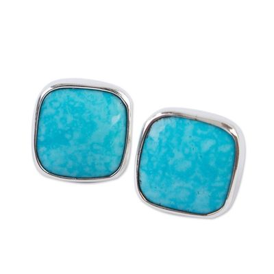 Alternate image for Square Reconstituted Turquoise Stud Earrings from Mexico Square Bucklers