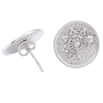 Alternate image for Mexican Archaeology Aztec Calendar Earrings in Silver 925 Aztec History