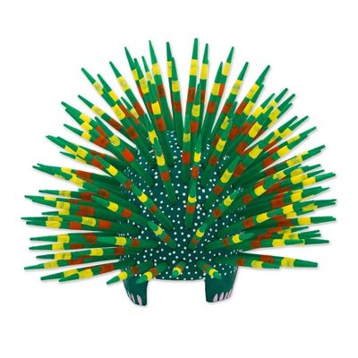 Alternate image for Copal Wood and Maguey Mexican Porcupine Sculpture in Green Cute Porcupine in Green