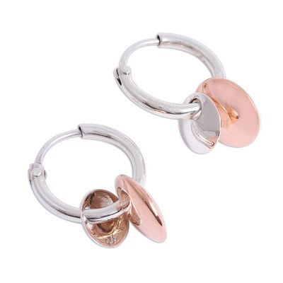 Alternate image for Round Sterling Silver and Copper Hoop Dangle Earrings Elegant Eclipse