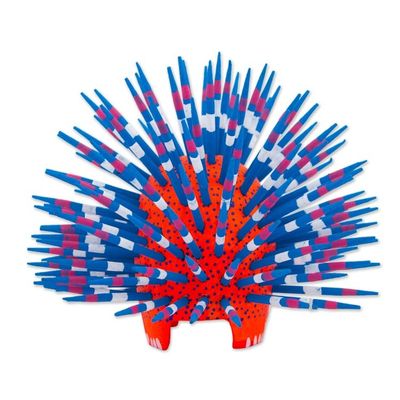 Alternate image for Copal Wood Alebrije Porcupine Sculpture in Red and Blue Cute Porcupine in Red