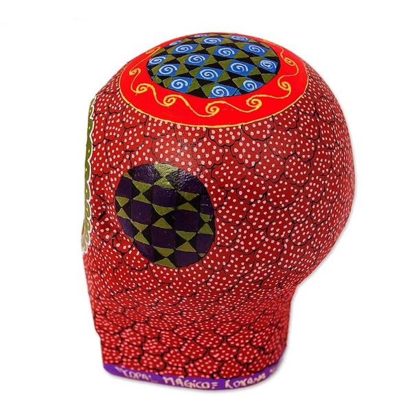 Alternate image for Mexican Hand Painted Terracotta Hue Wooden Skull Figurine Death and Folklore