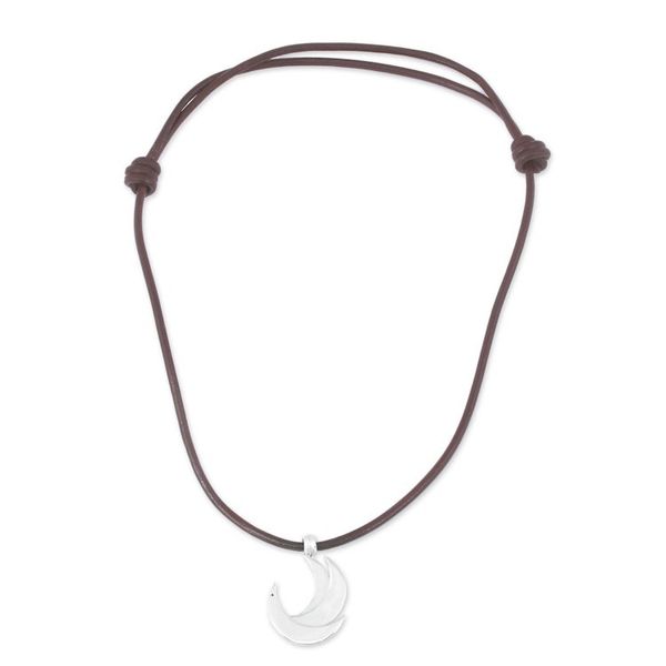 Alternate image for Adjustable Silver Crescent Pendant Necklace from Mexico El Avemaria