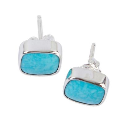 Alternate image for Square Reconstituted Turquoise Stud Earrings from Mexico Square Bucklers