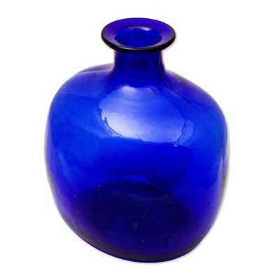 Alternate image for Blue Bottle Shaped Eco Friendly Blown Glass Vase Cobalt Blue Bottle