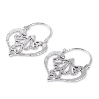 Alternate image for Heart Shaped Sterling Silver Hoop Earrings Mexican Romance