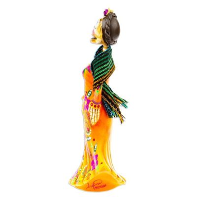 Alternate image for Mexican Catrina Statuette Made with Recycled Papier Mache Colorful Catrina