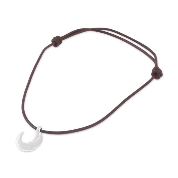 Alternate image for Adjustable Silver Crescent Pendant Necklace from Mexico El Avemaria