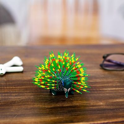 Alternate image for Copal Wood and Maguey Mexican Porcupine Sculpture in Green Cute Porcupine in Green