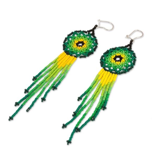Alternate image for Glass Beaded Waterfall Earrings in Green from Mexico Verdant Rain