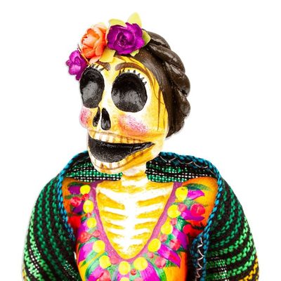 Alternate image for Mexican Catrina Statuette Made with Recycled Papier Mache Colorful Catrina
