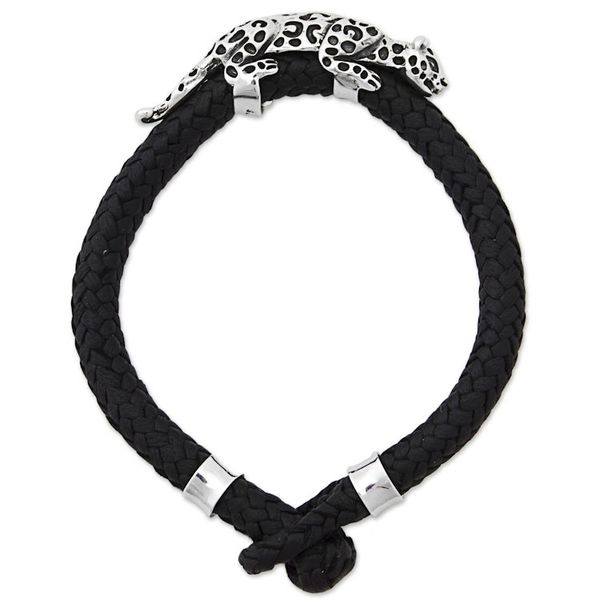 Alternate image for Hand Made Leather Sterling Silver Braided Bracelet Mexico Life of the Jaguar