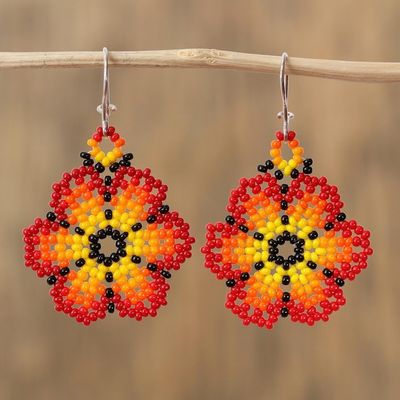Alternate image for Glass Beaded Floral Dangle Earrings in Red from Mexico Blazing Flowers